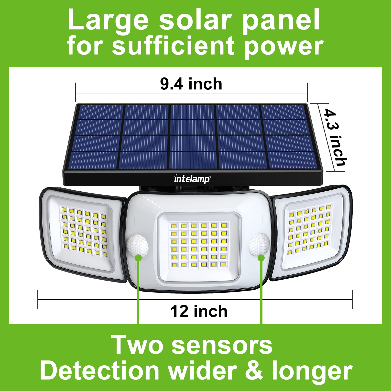 Lampada solare LED a induzione a doppio sensore regolabile da esterno intelligente a 3 modalità ad alta potenza 6000ma per giardino con pannello solare